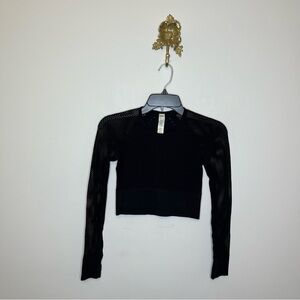 ALO Yoga Black Long Sleeve Mesh Cropped Top